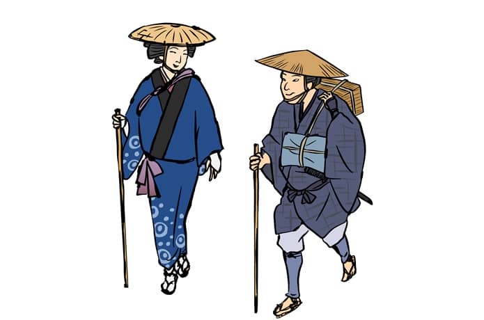 街道を旅する江戸時代の人